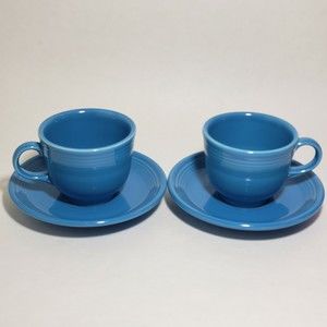 Fiesta Homer Laughlin Co. Turquoise Blue Tea Coffee Cup And Saucer USA Set of 2